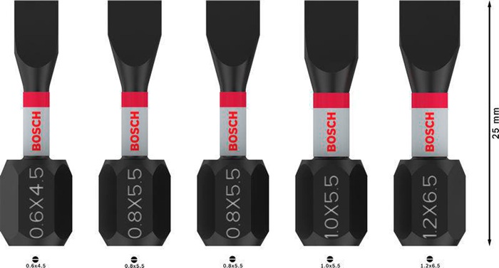 8004257957 - Detailbild2_Bit-Set PRO PRO Slotted Impact 5tlg. L.25mm SL4.5, 2xSL5.5, SL5.5, SL6.5 BOSCH