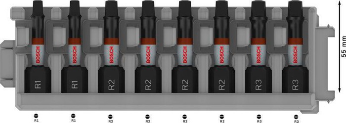 8004257959 - Detailbild5_Bit-Set PRO Robertson Impact 8tlg. L.55mm 2xR1, 4xR2, 2xR3 BOSCH