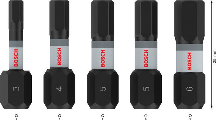 8004257960 - Detailbild_Bit-Set PRO Hex Impact 5tlg. L.25mm H3, H4, 2xH5, H6 BOSCH