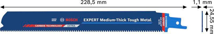 8004962162 - Detailbild_Säbelsägeblatt Med.Thick Metal L.225mm B.25mm TPI 10 2,5mm 10 St./Karte