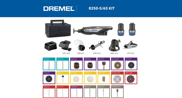 8004969008 - Detailbild_Akku-Multifunktionswerkeug DREMEL® 8250 12V EZ Twist m.Akku 2Ah/65Zubehören