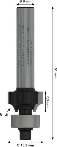 8004969111 - Detailbild5_Abrundfräser PRO D.15,9mm Arbeits-L.7,9mm Radius 1,6mm Schaft 8mm BOSCH
