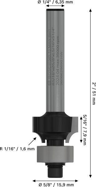 8004969112 - Detailbild4_Abrundfräser PRO D.15,9mm Arbeits-L.7,9mm Radius 1,6mm Schaft 6,35mm BOSCH