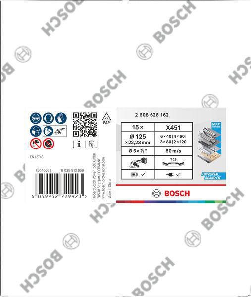 8005072315 - Detailbild_Fächerschleifscheiben-Set X451 Abm.125x22,23mm K40/K60/K80/K120 Z29 15 St BOSCH