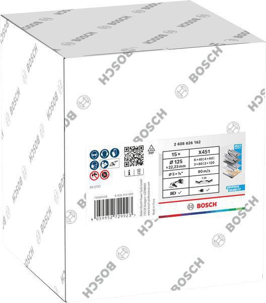 8005072315 - Detailbild2_Fächerschleifscheiben-Set X451 Abm.125x22,23mm K40/K60/K80/K120 Z29 15 St BOSCH