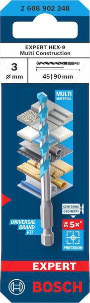 8005177101 - Detailbild_Steinbohrer EXPERT HEX-9 Multi Construction Arbeits-L.45mm D.3mm L.90mm BOSCH