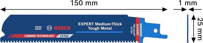 8005177200 - Detailbild3_Säbelsägeblatt EXPERT Medium-Thick Tough Metal S955HHC L150mm Dicke 1mm CT 10 St