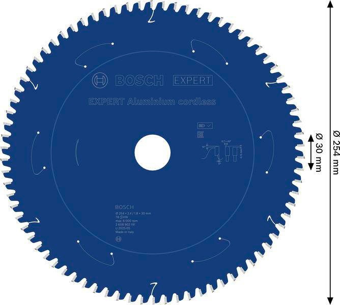 8005177303 - Detailbild4_Kreissägeblatt EXPERT Aluminum D.254mm Bohrung 30mm 78Z HLTCG BOSCH
