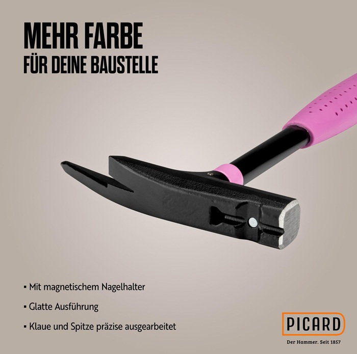 4000801615 - Detailbild3_Latthammer Pink Edition Nr.626M 626 DIN7239 Kopf-G.600g m.Magnet geraut C45-Rohr