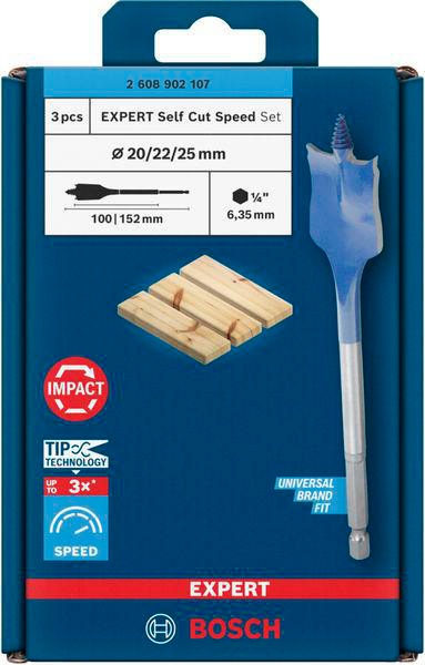 8005177780 - Detailbild_Flachfräsbohrer-Set EXPERT Self Cut Speed 3tlg. D.20/22/25mm L.152mm BOSCH