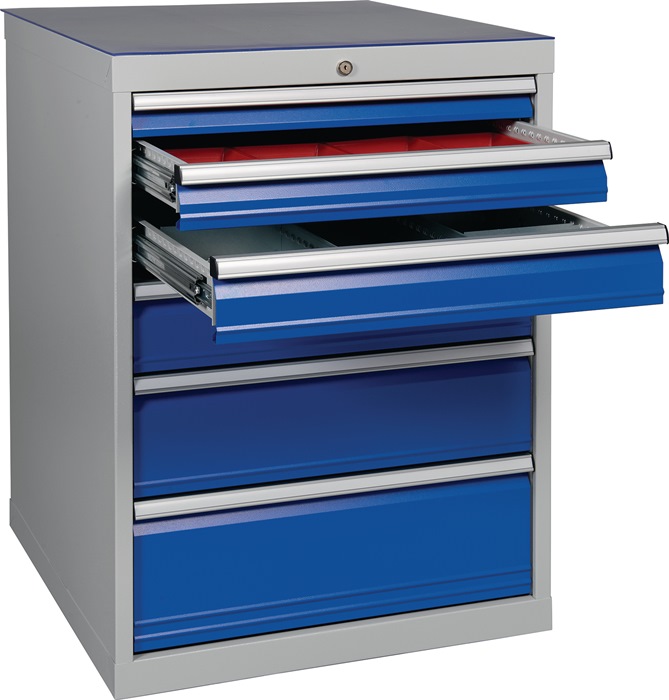 9000426111 - Detailbild2_Schubladenschrank H1019xB705xT736mm lichtgrau/signalblau 6 Schubl.BEDRUNKA+HIRTH