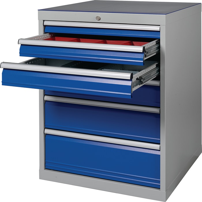 9000426111 - Detailbild3_Schubladenschrank H1019xB705xT736mm lichtgrau/signalblau 6 Schubl.BEDRUNKA+HIRTH