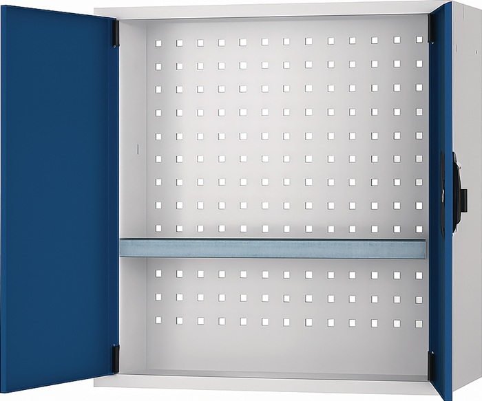 9000426403 - Detailbild_Hängeschrank H600xB700xT200mm Vollblechtür lichtgrau/signalblau
