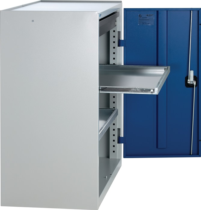 9000452358 - Detailbild_Werkzeug-/Beistellschrank H1000xB1000xT500mm 1Schubl.,2Bd.lichtgrau/enzianblau