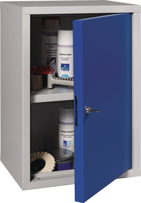 9000453657 - Detailbild_Hängeschrank H600xB400xT300mm Vollblech,1 BD lichtgrau/enzianblau