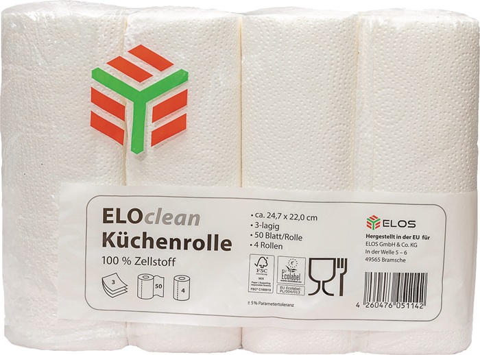 9000469249 - Detailbild_Küchenrolle ELOclean Plus L.ca.11 mxB.ca.220mm hochweiß 3-lagig 4 Rl./PAK ELOS