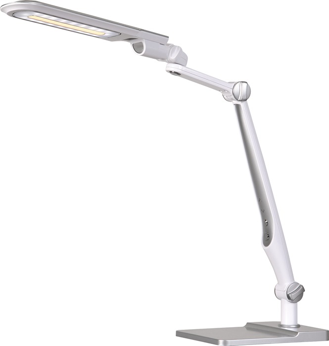 9000483601 - Detailbild_Schreibtischleuchte LED Multifl.ABS,Eisen,PS weiß/silber H600mm Standfuß+Klemme