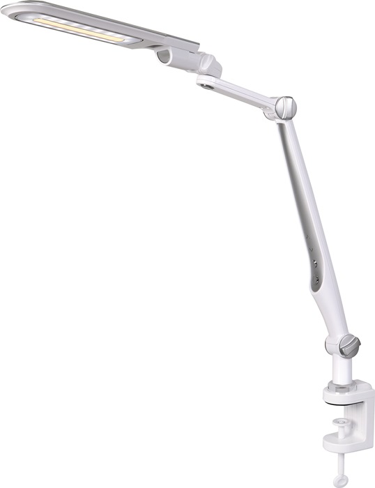 9000483601 - Detailbild3_Schreibtischleuchte LED Multifl.ABS,Eisen,PS weiß/silber H600mm Standfuß+Klemme