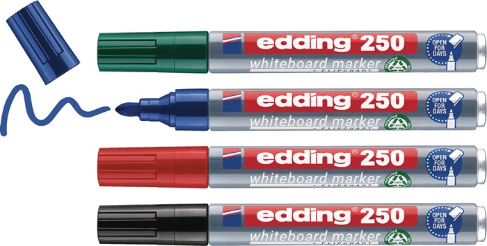 9000487946 - Detailbild_Whiteboardmarker 250 schwarz/rot/blau/grün Strich-B.1,5-3mm Rundspitze EDDING
