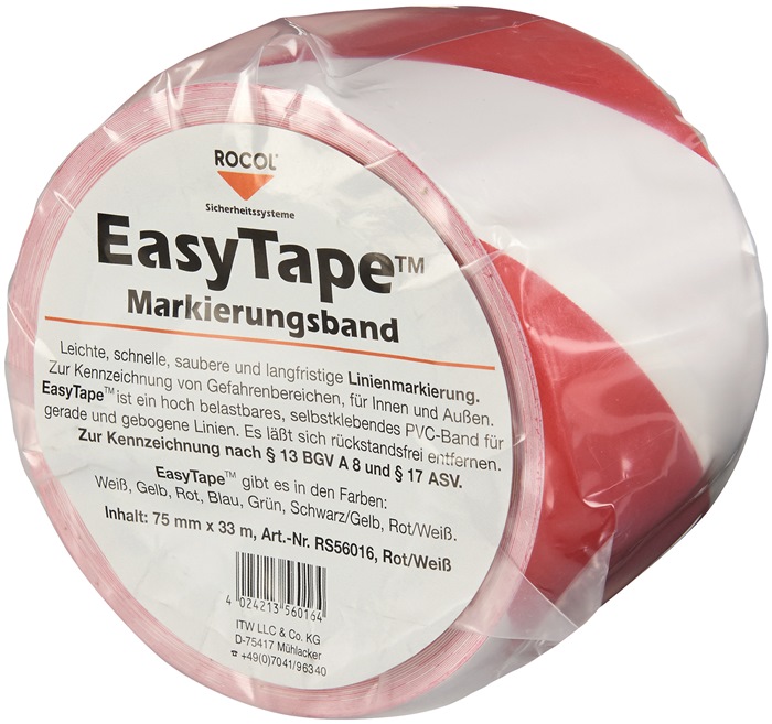 9190491493 - Detailbild_Bodenmarkierungsband Easy Tape PVC rot/weiß L.33m B.75mm Rl.ROCOL