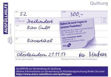 9199114787 - Detailbild2_Avery Zweckform Quittung 1742 Kleinunternehmer DIN A6 SD 2x40 Bl