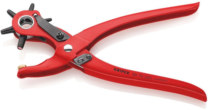 4000810620 - Detailbild_Revolverlochzange Gesamt-L.220mm Öffnungsf.2/2,5/3/3,5/4 u.5mm rot pulv.KNIPEX