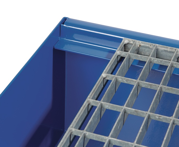 2000467209 - Detailbild_Auffangwanne 215l L1200xB800xH360mm Stahlbl.m.Gitterrost blau TECWERK