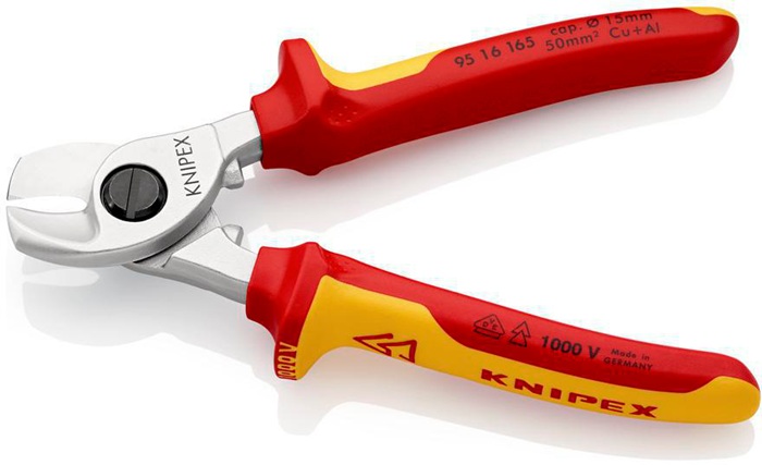 4000810906 - Detailbild_Kabelschere L.165mm Kopf verchr.VDE Mehrkomp.-Hüllen Form 1 KNIPEX