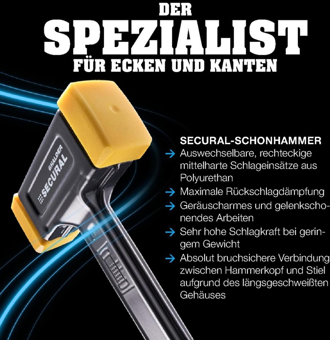 4000811495 - Detailbild4_Schonhammer SECURAL L.300mm Kopf-D.30x40mm rückschlagfrei mittelh.PU gelb HALDER