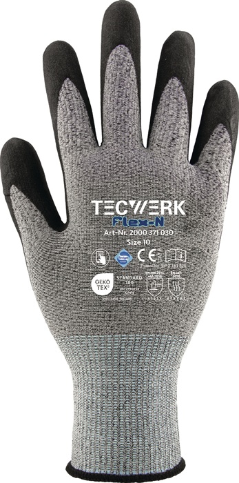 [2000371030] TECWERK Handschuhe Flex (Flex N, Handinnenfläche m.Punktbenoppung, 10)