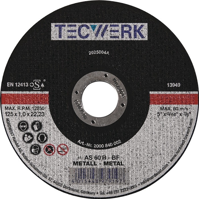 [2000840000] TECWERK Trennscheibe (115 mm, gerade, 1 mm, 13300 min-¹)