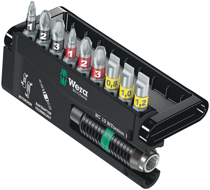 [05056374001] WERA Bitsortiment Bit-Check 10 BiTorsion 1 (10-teilig, Schlitz/PH/PZD)
