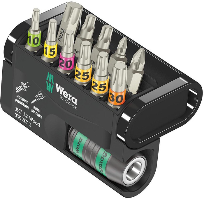 [05057435001] WERA Bitsortiment Bit-Check 6 Wood TX HF 1 (mit Ringmagnet und Schnellwechselfutter, 12-teilig, PZD/TX-HF/TX)