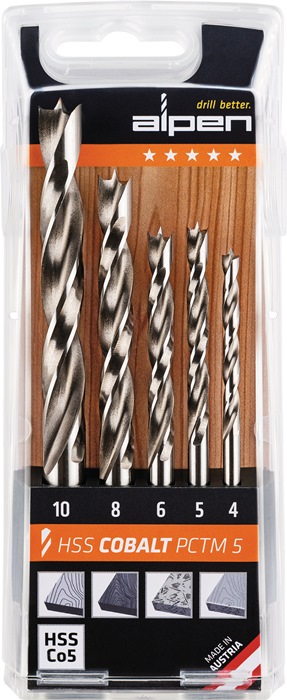 [4000863167] ALPEN Holzspiralbohrer-Satz PCTM (5-teilig, Ø 4, 5, 6, 8, 10 mm)
