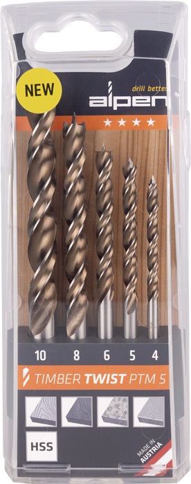 [4000863260] ALPEN Holzspiralbohrer-Satz TIMBER TWIST (5-teilig, Ø 4, 5, 6, 8, 10 mm)