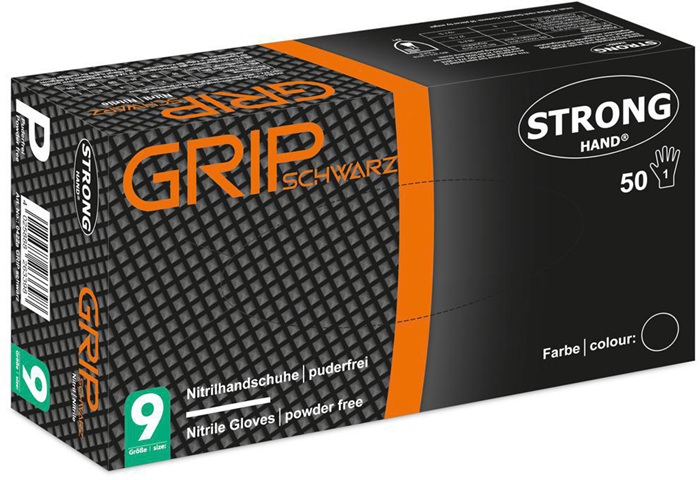 [8000140569] STRONGHAND Einweghandschuhe Grip Orange (10, schwarz)