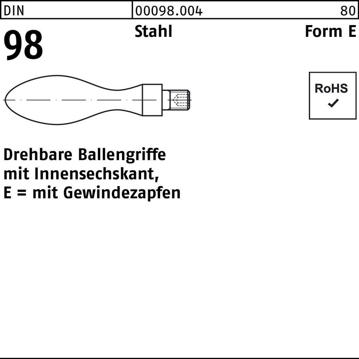 Ballengriff DIN 98 m.Gewindezapfen