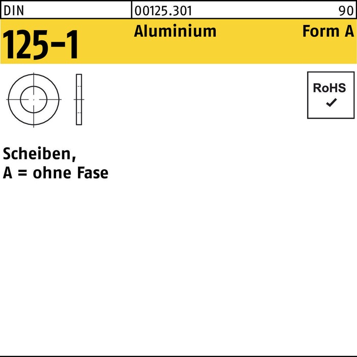 [000125740019032000] Unterlegscheibe DIN 125-1 Form A (Aluminium, Scheiben, A = ohne Fase, Al K, 0,5 mm, 3,2 mm, 3,2 mm)