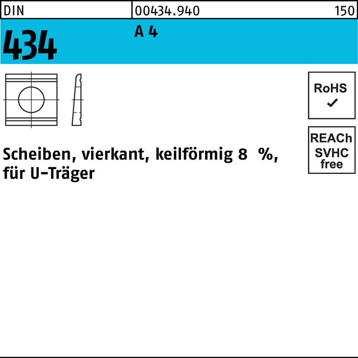 U-Scheibe DIN 434 vierkant keilförmig