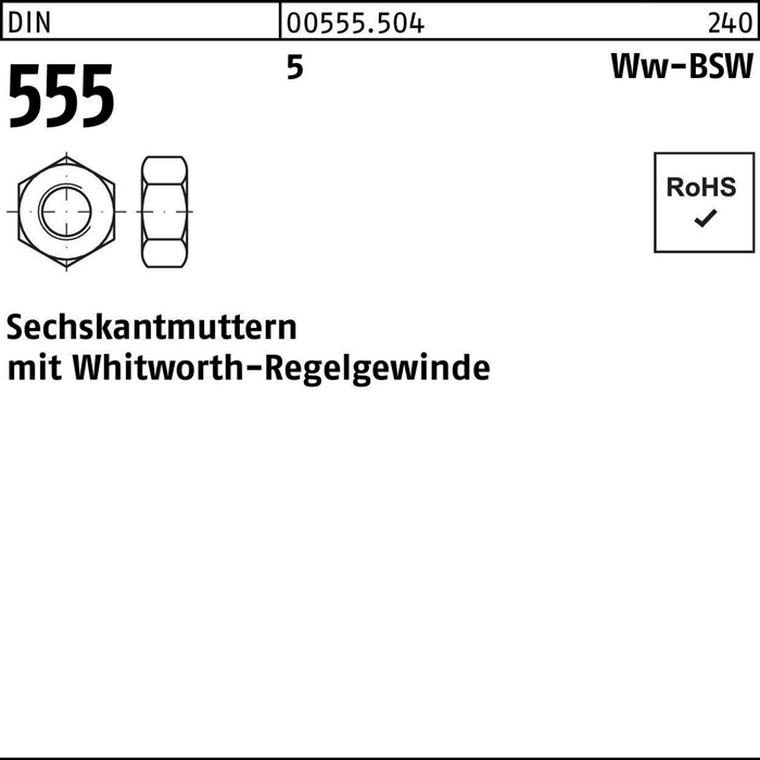 Sechskantmutter DIN 555 Whitworthgewinde