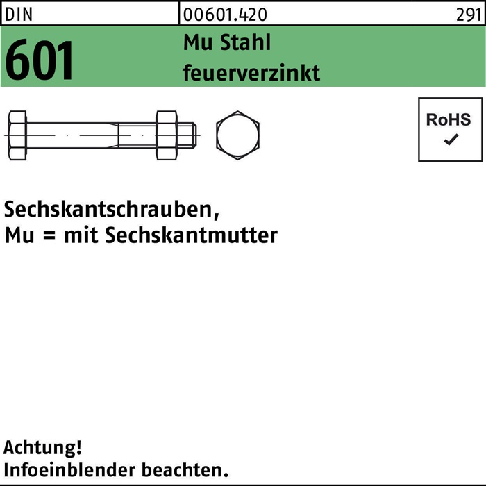 Sechskantschraube DIN 601 m.Sechskantmutter