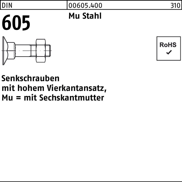 Senkschraube DIN 605 m.4-kantansatz/6-kantmutter