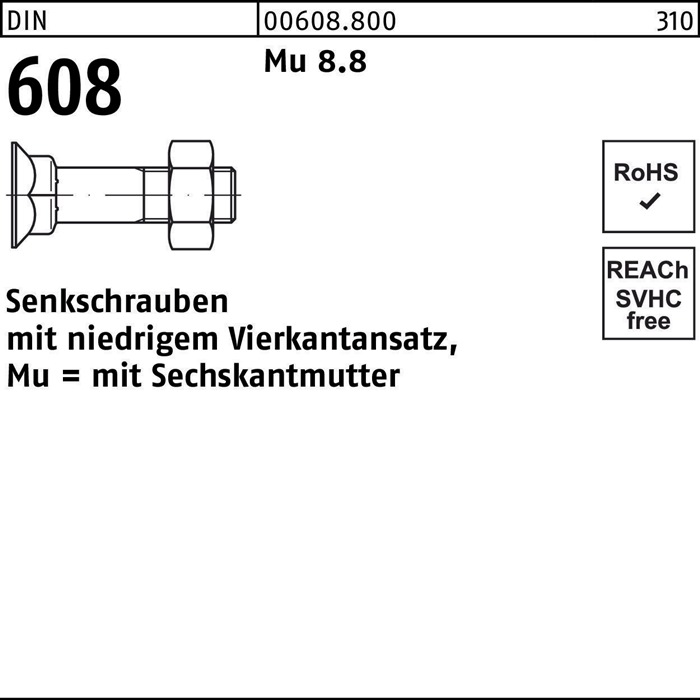 Senkschraube DIN 608 m.4-kantansatz/6-kantmutter