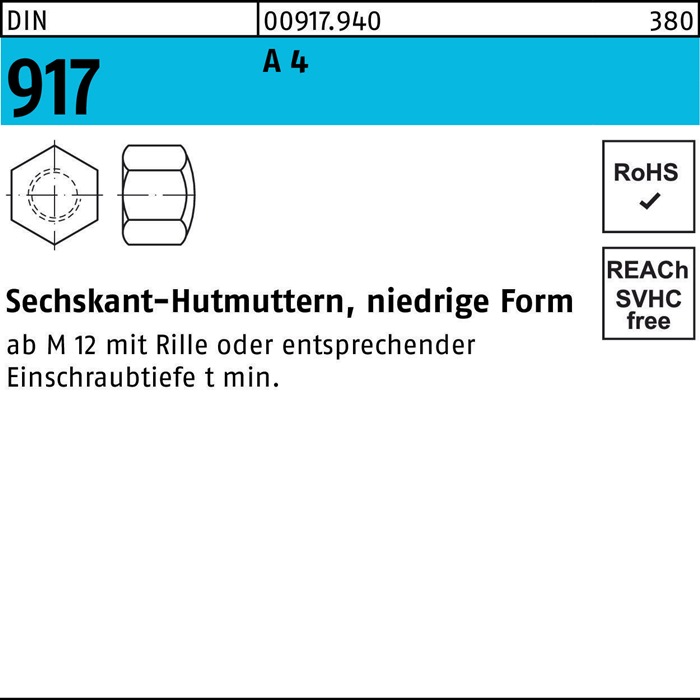 Sechskanthutmutter DIN 917 niedrige Form