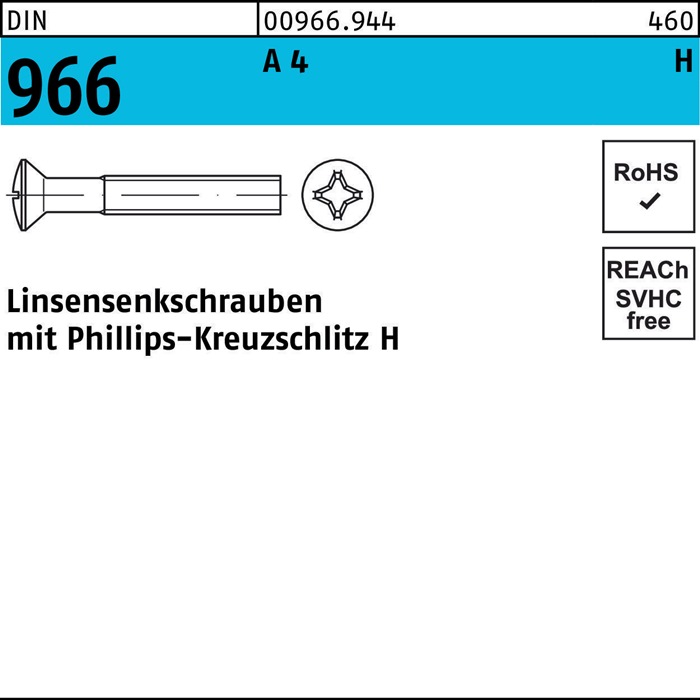 Linsensenkschraube DIN 966 m.Kreuzschlitz PH