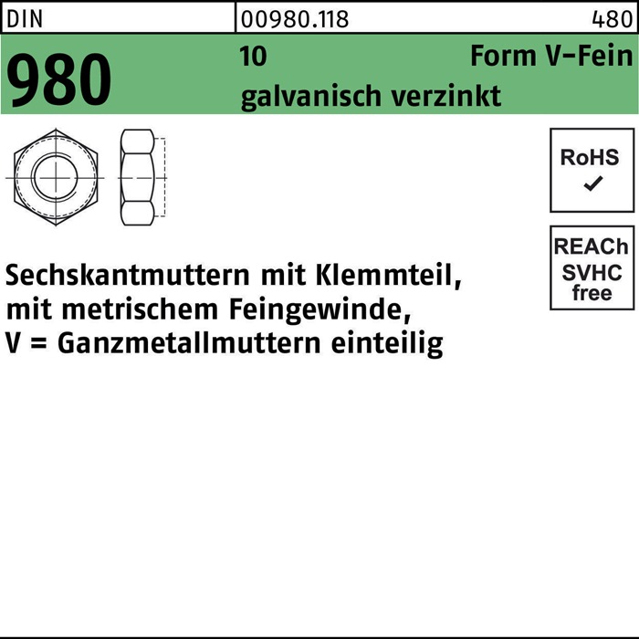Sechskantmutter DIN 980 m.Klemmteil