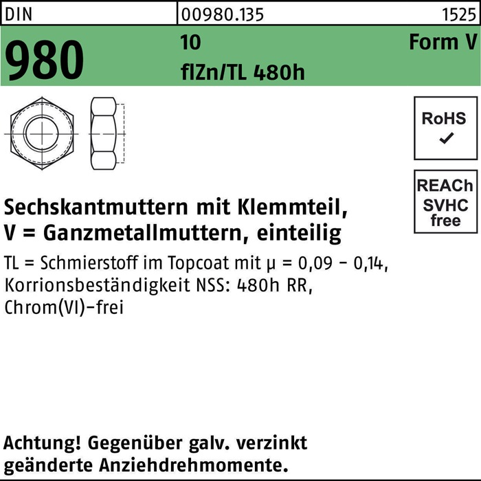 Sechskantmutter DIN 980 m.Klemmteil