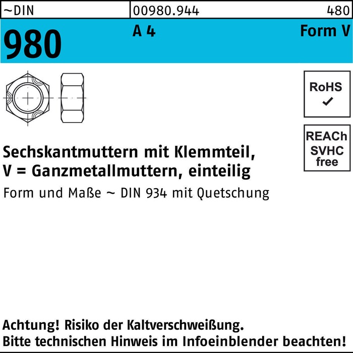 Sechskantmutter DIN 980 m.Klemmteil