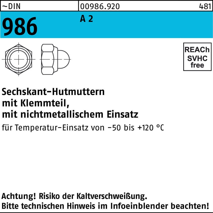 Sechskanthutmutter DIN 986 m.Klemmteil
