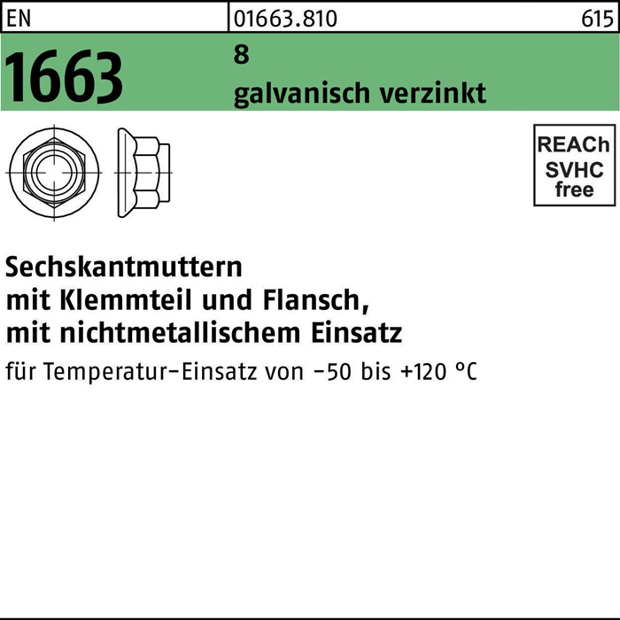Sechskantmutter EN 1663 m.Klemmteil/Flansch